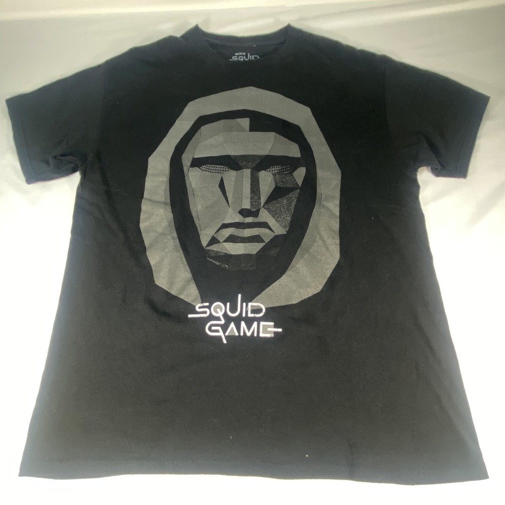 Squid Game Shirt Mens Large Black Netflix Graphic Tee Mad Engine Hooded Mask
